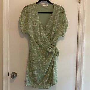 All in Favor wrap green floral dress